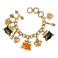 Ritzy Couture Princess Kitty Cat Multi Charm Adjustable Toggle Bracelet Goldtone