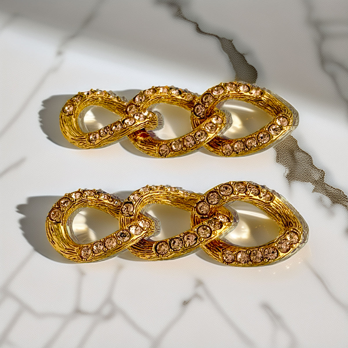 Oscar De La Renta Gold Topaz Swarovski Crystal Chain Link Pierced Earrings