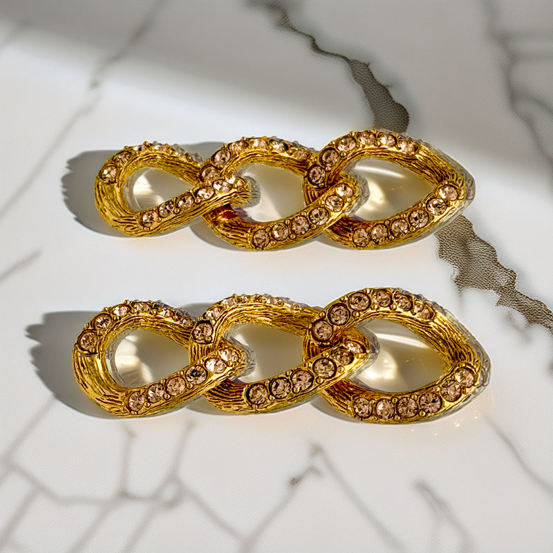 Oscar De La Renta Gold Topaz Swarovski Crystal Chain Link Pierced Earrings
