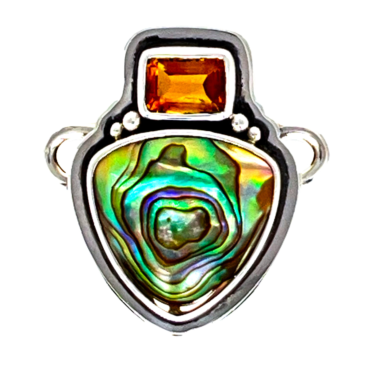 Tabra 925 Silver New Zealand Abalone & Citrine Qartz Connector Charm OOK627