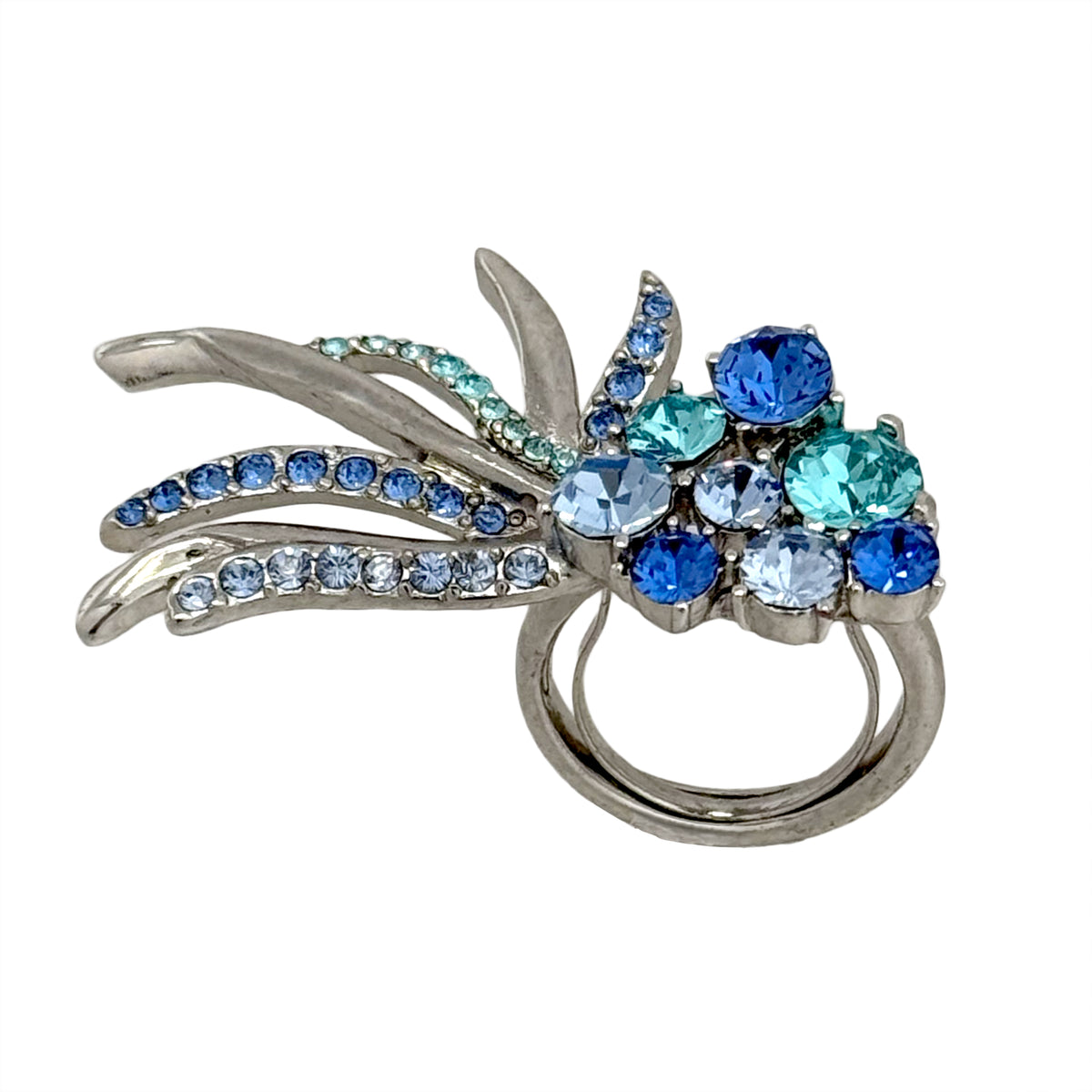 Oscar de la Renta Blue Comet Ring in Silvertone with Sapphire & Zircon Crystals