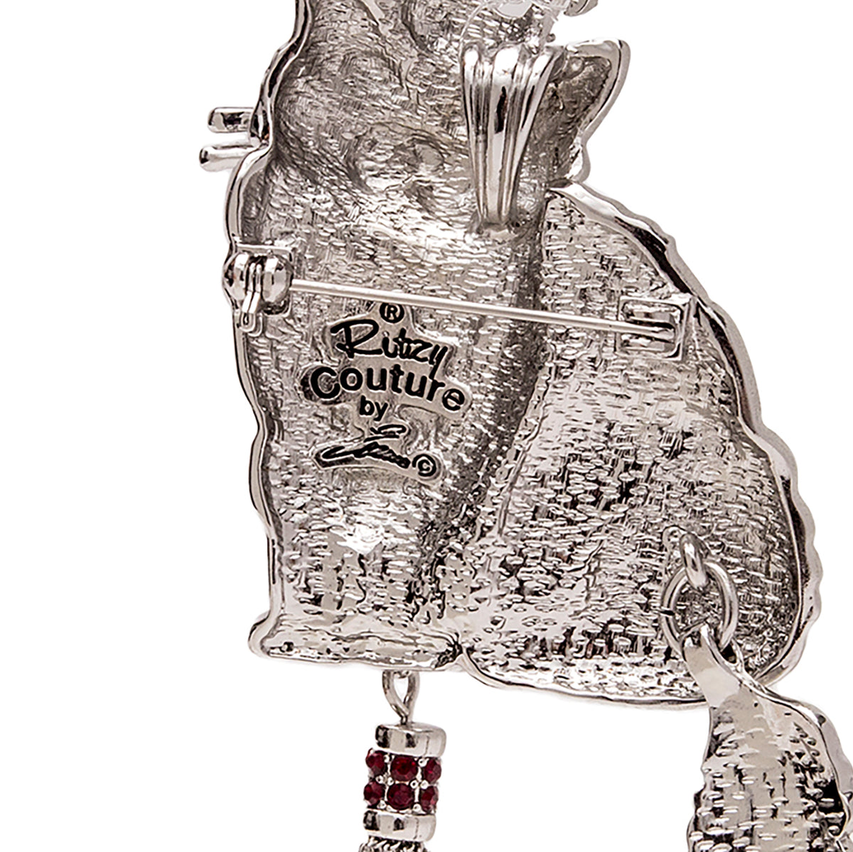 Ritzy Couture Princess Kitty White Cat Pin/Pendant (Silvertone)