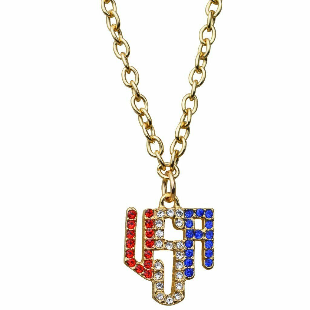 Ritzy Couture American Flag Multi Charm Pendant Necklace (Goldtone) - Red/Blue/Gold / Red White & Blue Flag Charm