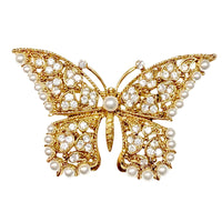 Kenneth Jay Lane Original Sample Butterfly Brooch Gold Crystal Pearl Filigree USA