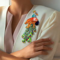Lunch at The Ritz, Rare Handcrafted Peacock Pin Brooch Pendant with Crystals