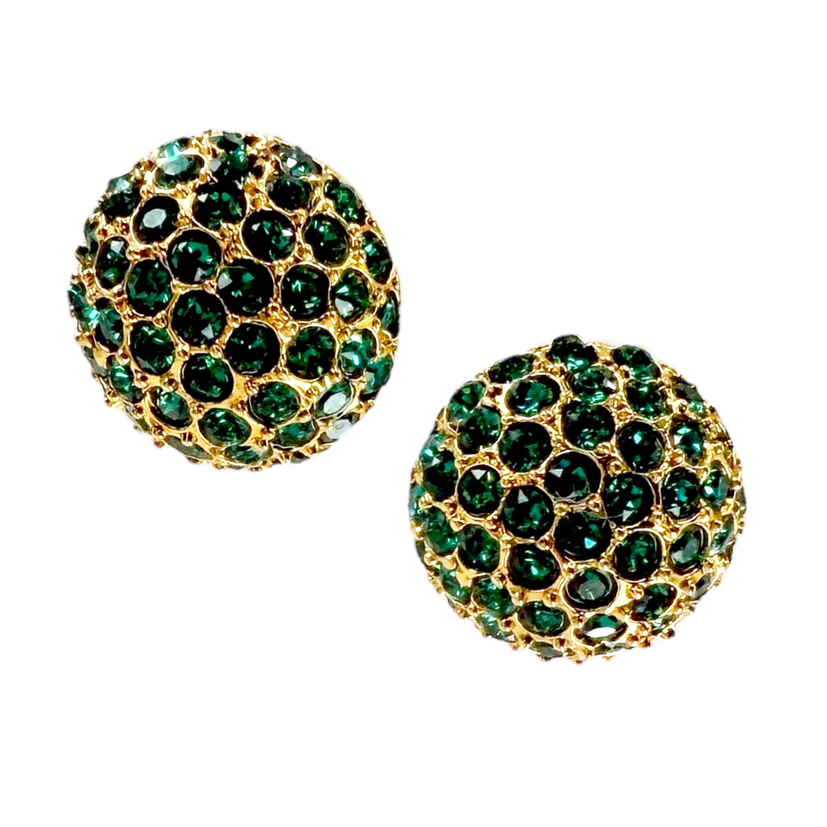 Oscar de la Renta Emerald Crystal Pave Button Earrings – Rare Original Sample