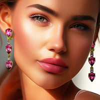 Oscar de la Renta Rose Pink Swarovski Crystal Drop Clip Earrings – Gold Plated