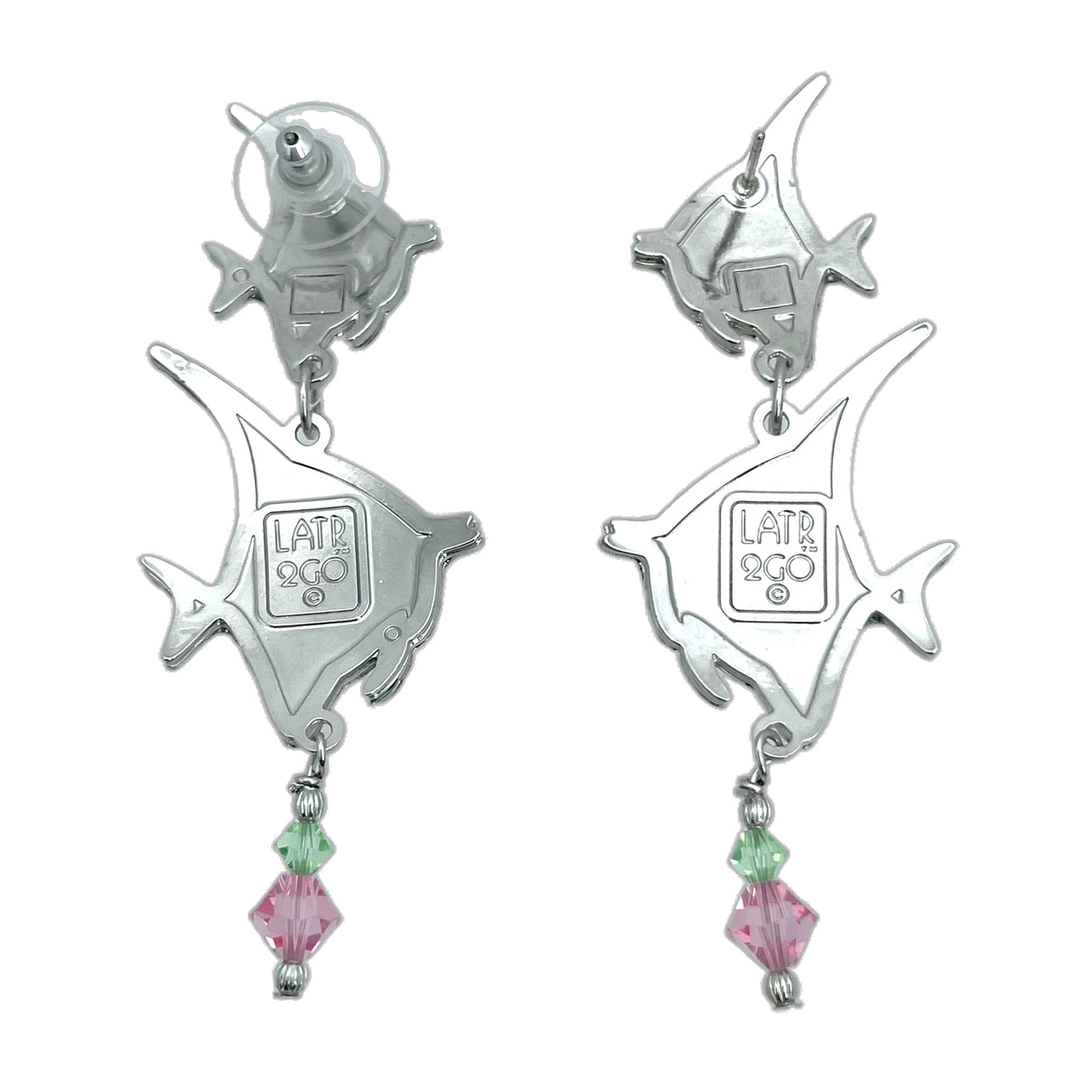 Lunch at The Ritz Silvertone Tropical Fish Pastel Crystal Dangle Post Earrings