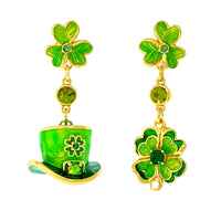 Leprechaun Hat Shamrock Crystal Earrings Ritzy Couture DeLuxe 18k Gold Plating