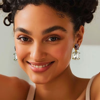 Oscar de la Renta Gold Plated Light Amethyst Crystal Rectangle Drop Post Earrings