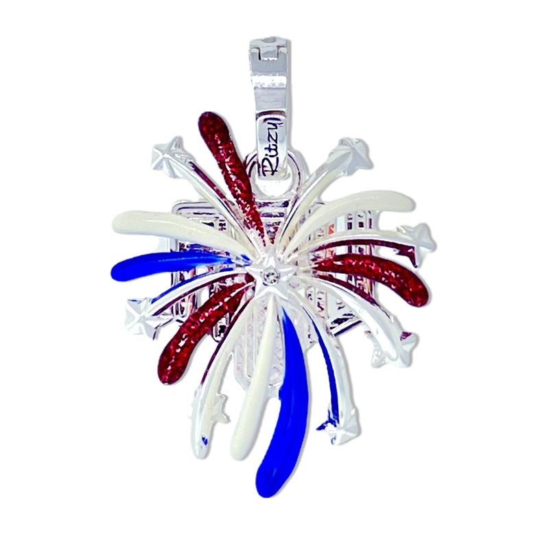 USA July 4th Fireworks Enhancer Charm Pendant Ritzy Couture DeLuxe - Fine Silver Plated