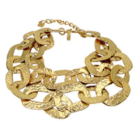 Oscar De La Renta 22k Gold Plated Hammered Chain Link Statement Collar Necklace