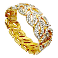 Kenneth Jay Lane Original Leafy Vine Cuff Bracelet with Pave Crystals Gold Plate