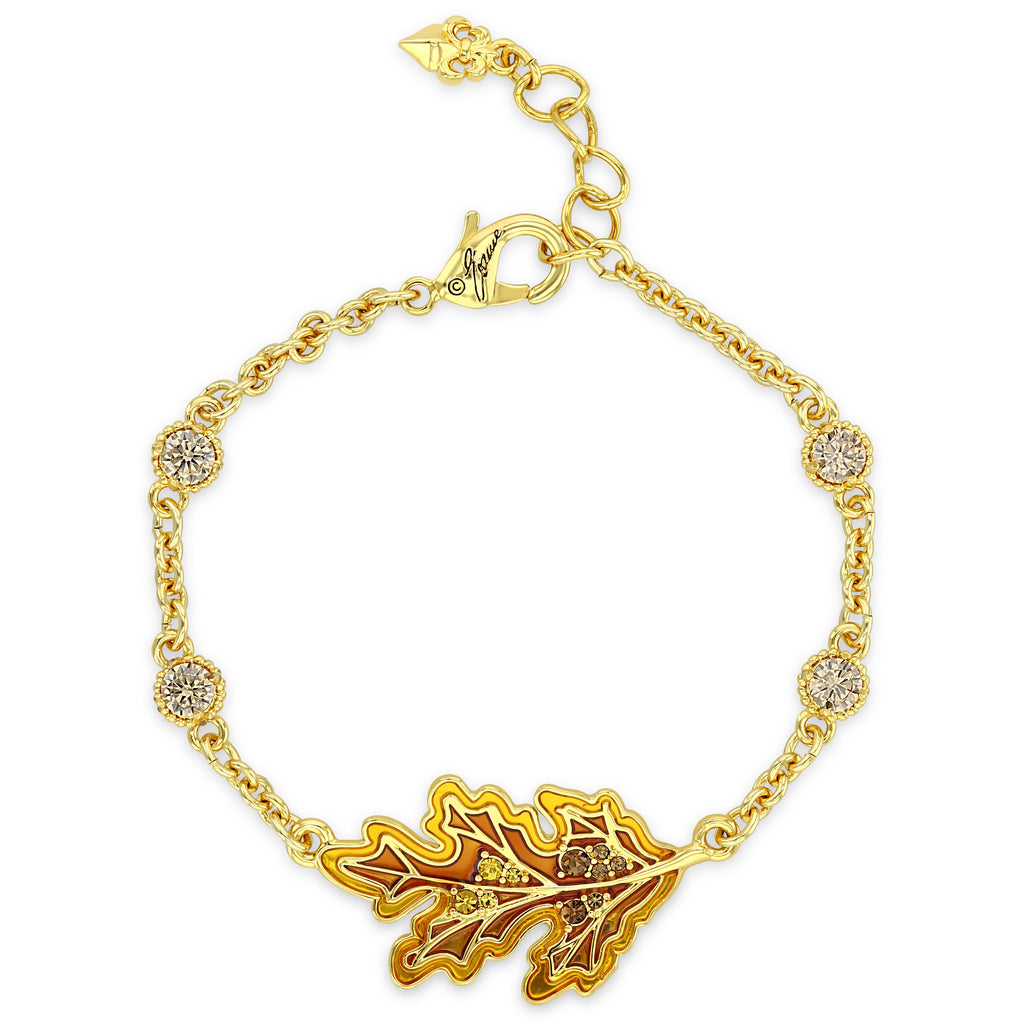 Autumn Oak Leaf Fall Enamel Bracelet - 18k Gold Plated