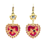 Lunch At The Ritz Valentine Love Heart & Bow Leverback Earrings 22K Gold Plating