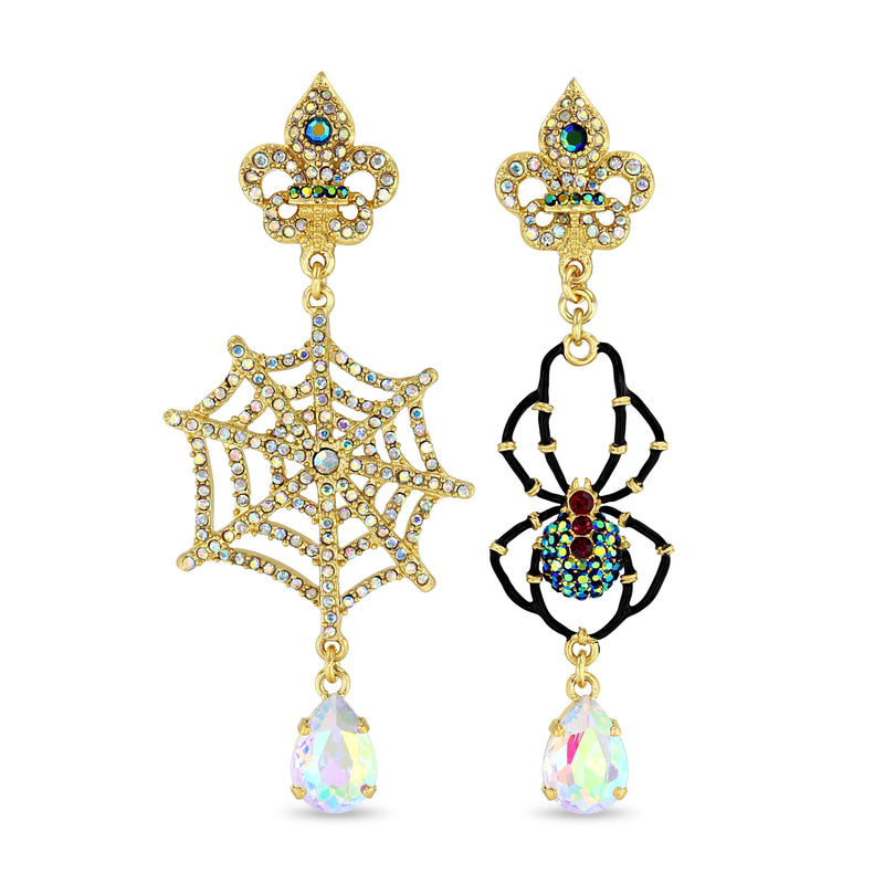 Spider Web Halloween Chandelier Earrings - Ritzy Couture Deluxe -18k Gold Plated