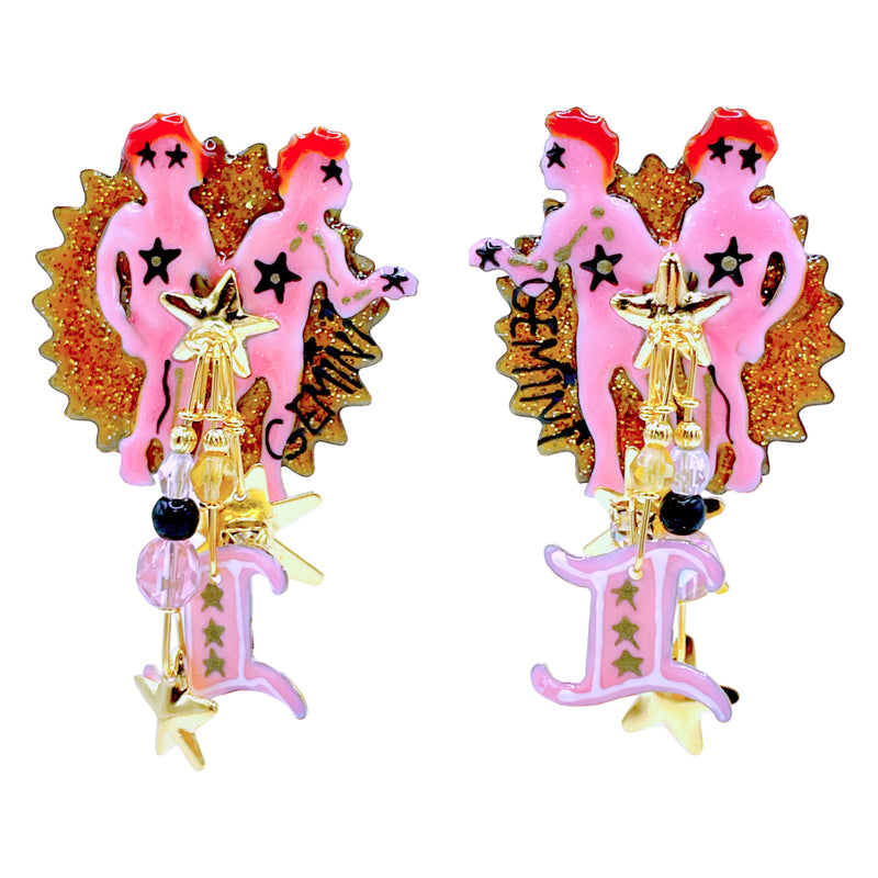 Lunch at The Ritz Gemini Twins Zodiac Astrology Post Earrings – 22k Gold Plated