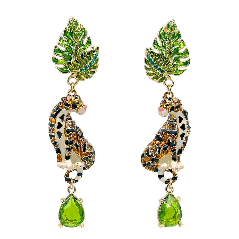 Ritzy Couture DeLuxe Wild Leopard Jungle Dangle Earrings - 22K Gold Plated Brass