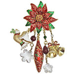 Ritzy Couture Twas the Night Christmas Poinsettia Charm Brooch/Pendant-Goldtone