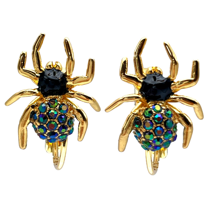 Spooky Spider Halloween Leverback Earrings Ritzy Couture DeLuxe 18k Gold Plating