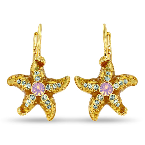 Crystal Topaz Ocean Starfish Earrings - 18k Gold Plating