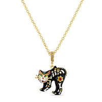 Scaredy Cat Halloween Black Kitty Enhancer Charm Necklace 18" Ritzy Couture DeLuxe - 18k Gold Plated