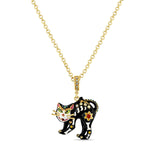 Scaredy Cat Halloween Black Kitty Enhancer Charm Necklace 18" Ritzy Couture DeLuxe - 18k Gold Plated