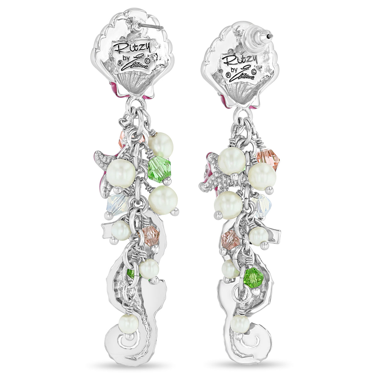 By The Sea Seahorse Shell Starfish Earring " Fine Silver Plate