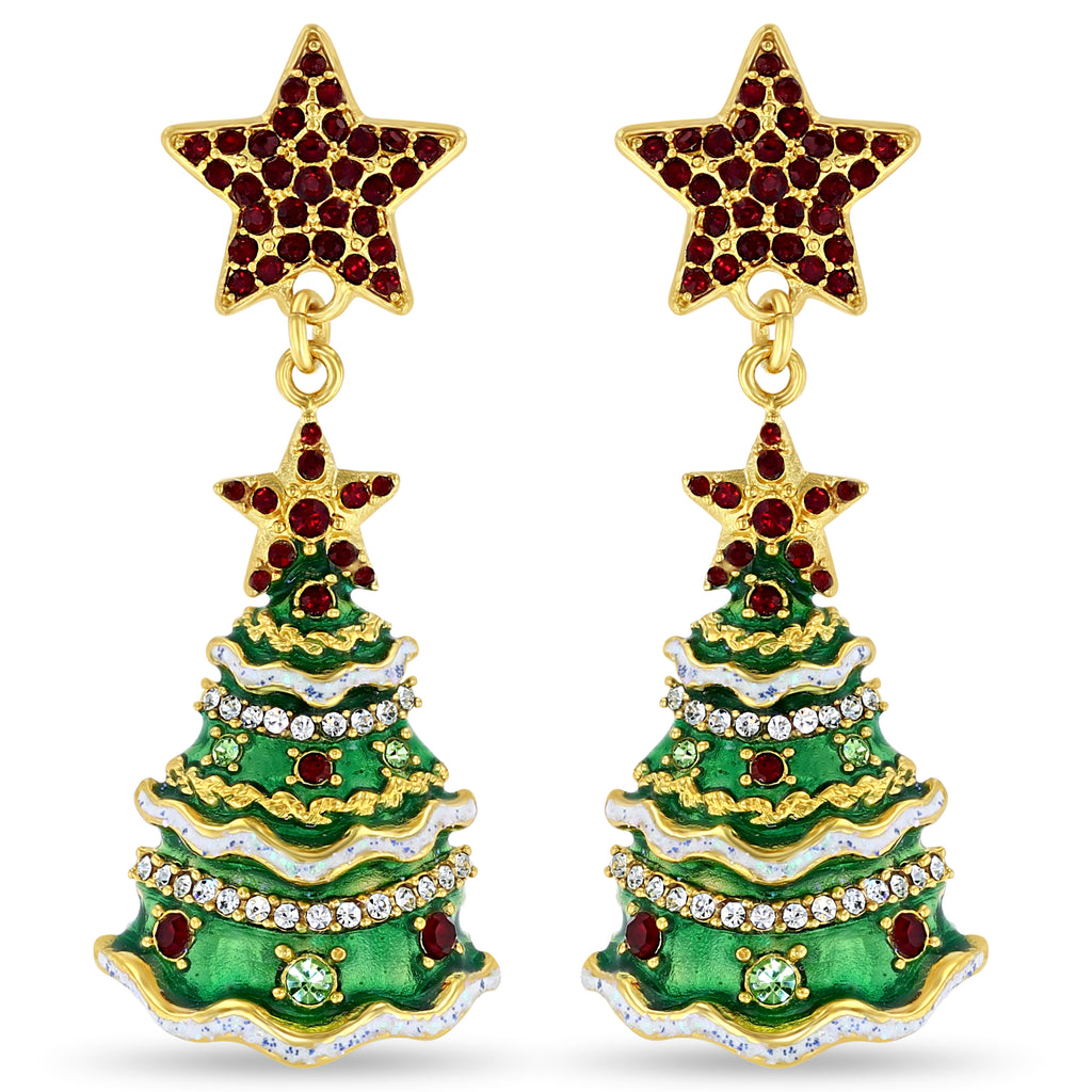 Christmas Tree Red & Green Earrings - Christmas Jewelry