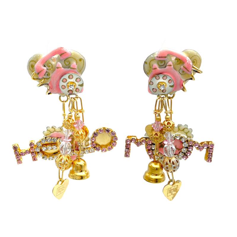 Lunch at The Ritz Hello Mom Pink Princess Phone Clip Earrings - 22k Gold Plating