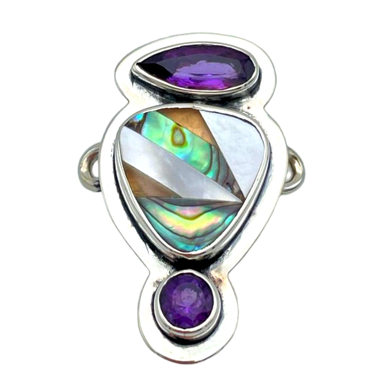 Tabra Jewelry 925 Silver Hand Made Paua & Amethyst Mosaic Connector Charm OOK511
