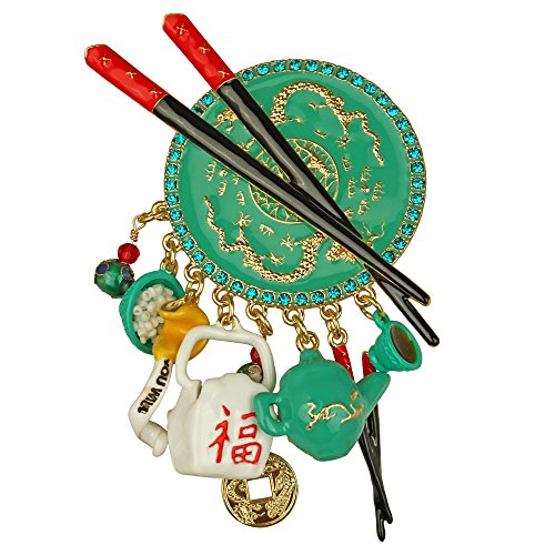 Ritzy Couture Chinese Take Out Multi Charm Pin/Pendant (Goldtone) - Multicolor
