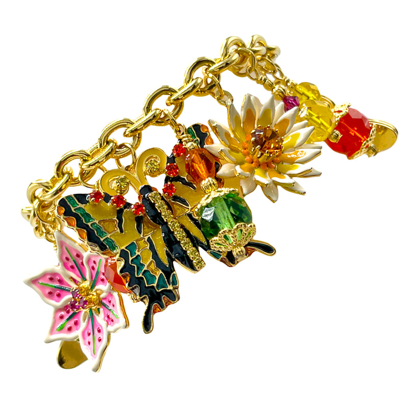 Lunch at The Ritz 2Go USA Blossom & Flutter Flower & Butterfly Bracelet Goldtone