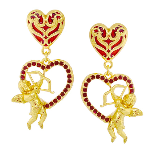 Cupid"s Love Red Valentine Heart Earring