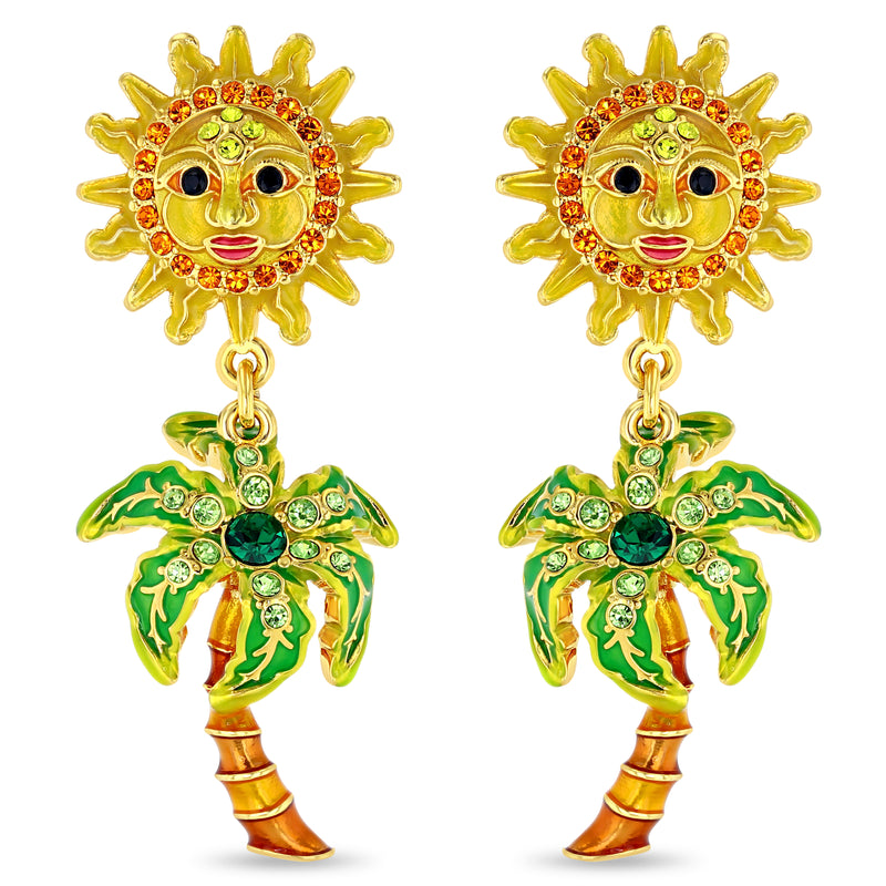 Sun and Palm Tree Tropical Breeze Earring - Ritzy Couture DeLuxe-18K Gold Plated