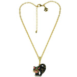 Ritzy Couture Halloween Scared Kitty Black Cat Enhancer Charm Necklace Goldtone