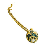 Egg Charm Pendant Necklace Green Gold Leaf Chain