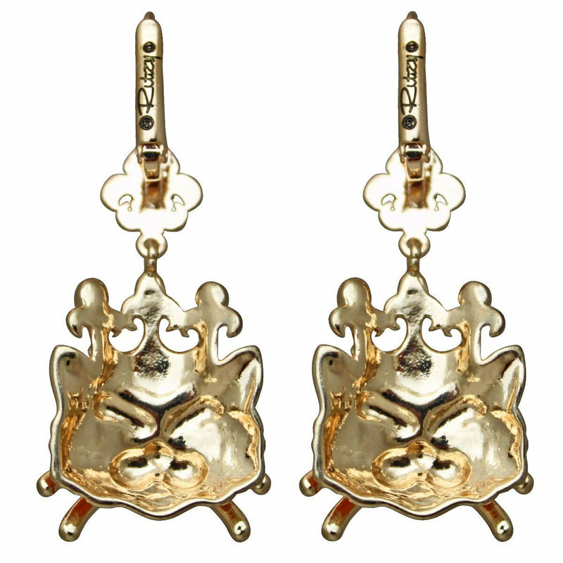 Ritzy Couture Princess Kitty Drop Leverback Cat Earrings (Goldtone) - Goldtone / Black