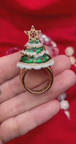 Christmas Tree Sparkling Cocktail Ring by Ritzy Couture DeLuxe -18k Gold Plating