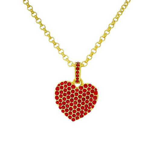 Reversible Red Crystal Pave Heart Charm -18k Gold Plating