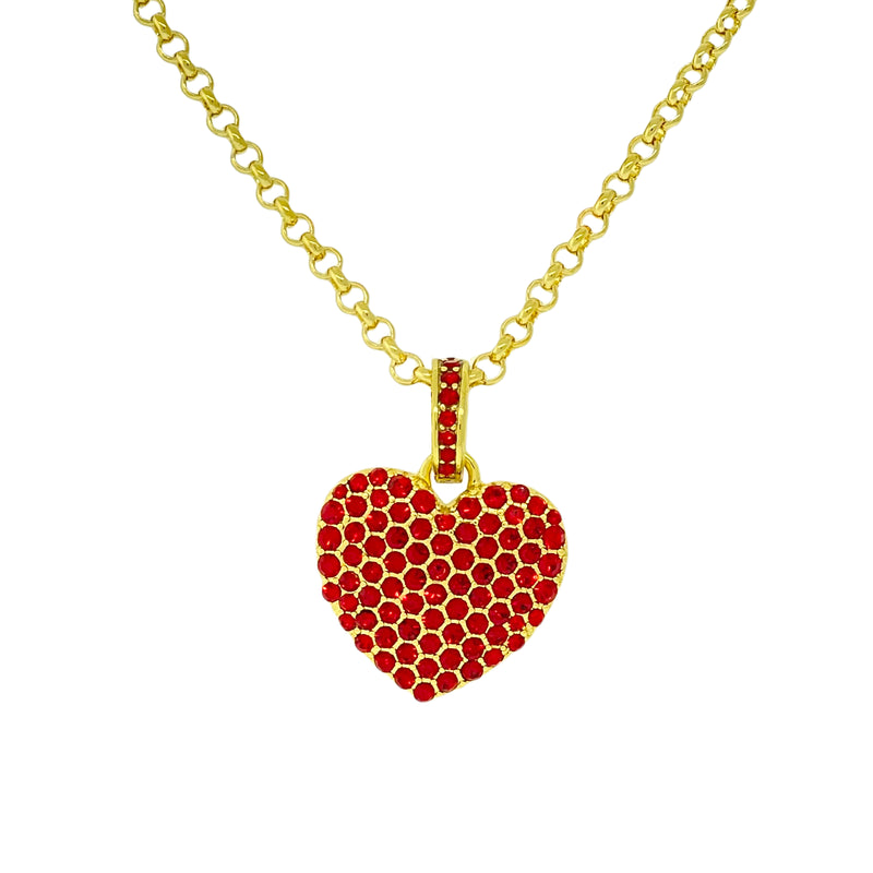 Reversible Red Crystal Pave Heart Charm -18k Gold Plating