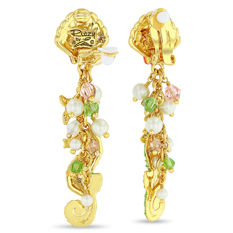 By The Sea Seahorse Shell Starfish Earring "18K Gold Plate