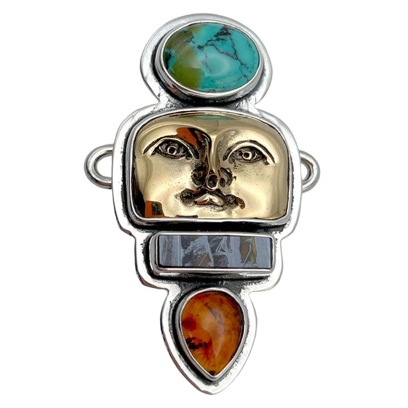 Tabra Jewelry 925 Silver & Bronze Chinese Turquoise Amber Connector Charm OOK507