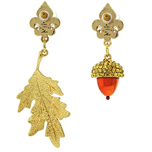 Fall Acorn & Oak Leaf Dangle Drop Jewelry Earrings - Back Side