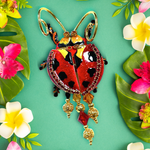 Lunch at The Ritz Ladybug Statement Pin Red Enamel Movable Wings 22k Gold-Plated