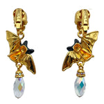 Halloween Bat Wing Skull Leverback Earrings Ritzy Couture DeLuxe 18k Gold Plated