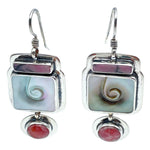 Tabra Jewelry 925 Sterling Silver, Carved Mother-Of-Pearl & Lace Agate French Hook Earrings 00K536B