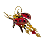 Lunch at The Ritz Ladybug Statement Pin Red Enamel Movable Wings 22k Gold-Plated