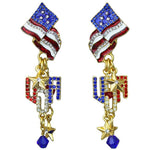 Ritzy Couture American Flag USA JULY 4TH Patriotic Charm Earrings (Goldtone)