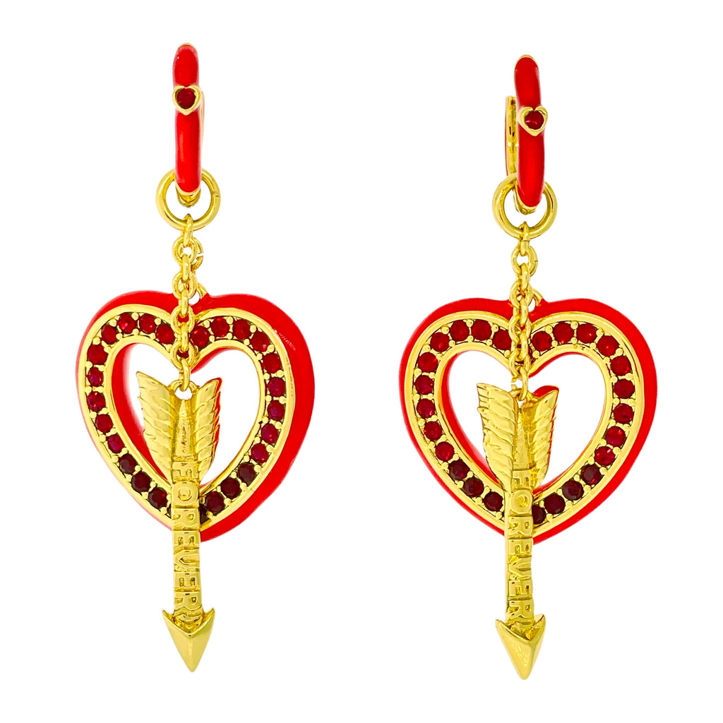 Hearts and Arrow Love Red Ombre Earring - 18k Gold Plating